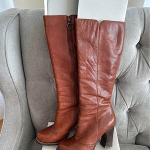 BCBG Tall Leather Over-the-Knee Boots in Cognac